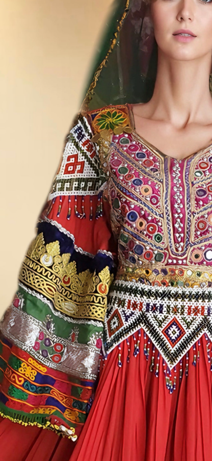 ✨ Luxurious Afghan Traditional Dress – A Fusion of Hand & Machine Embroidery ✨