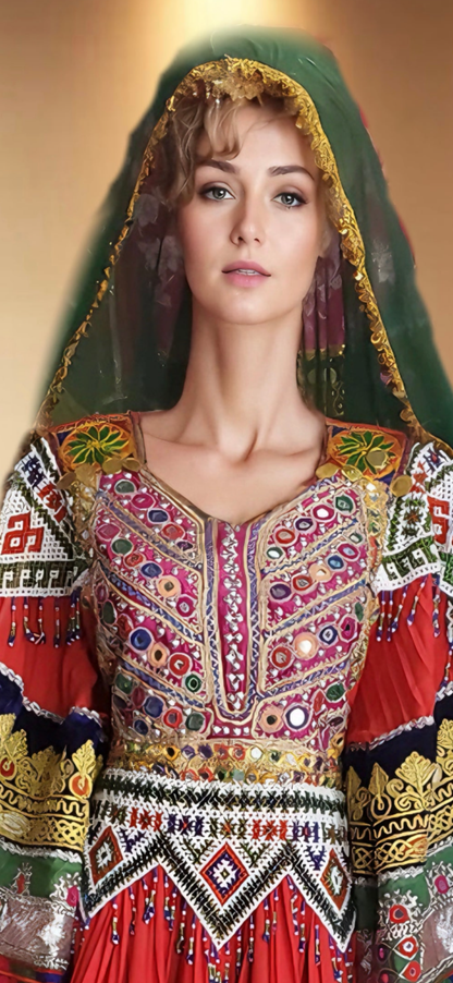 ✨ Luxurious Afghan Traditional Dress – A Fusion of Hand & Machine Embroidery ✨