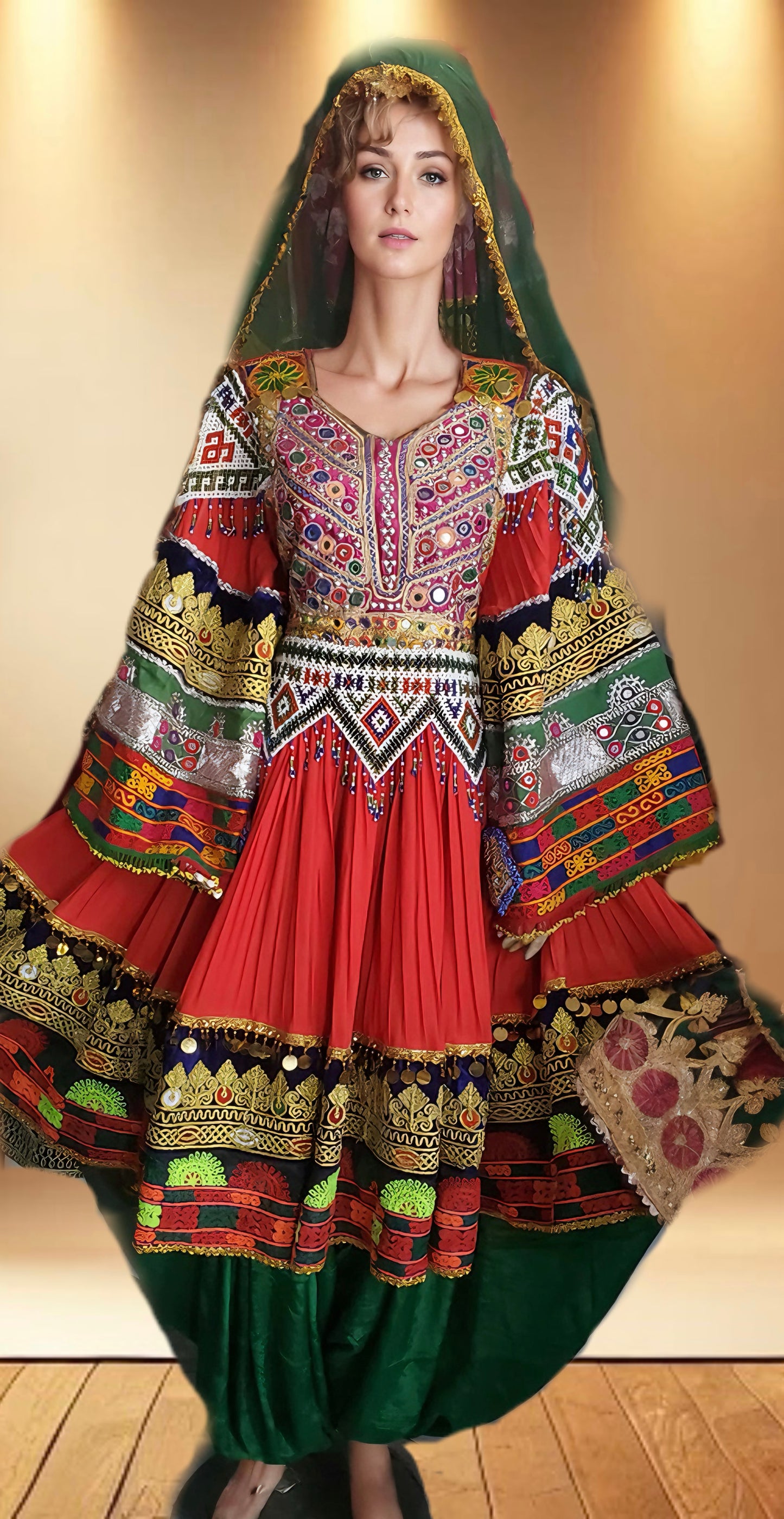 ✨ Luxurious Afghan Traditional Dress – A Fusion of Hand & Machine Embroidery ✨