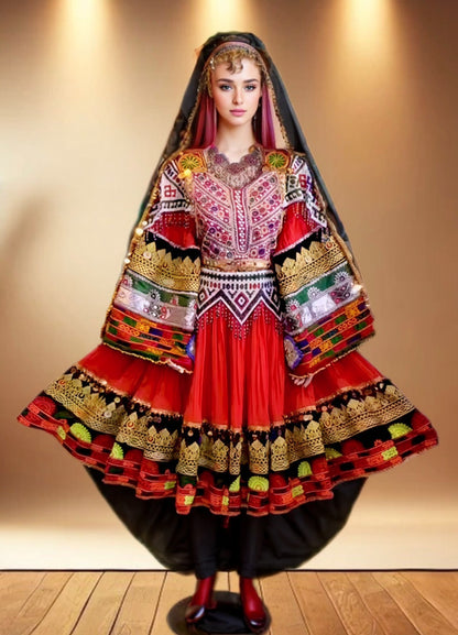 ✨ Luxurious Afghan Traditional Dress – A Fusion of Hand & Machine Embroidery ✨